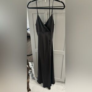 Zara Black Satin Slip Maxi Dress with Side Covered Buttons